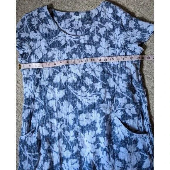 J. Jill Pure Jill Shirt Dress Short Sleeve Linen Floral Crinkle Pockets Medium - Picture 8 of 10